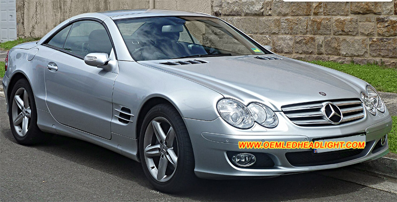 2001-2007 Mercedes-Benz SL-Class R230 SL350 SL500 SL600 SL55 SL65 AMG Xenon Headlight Lens Cover Yellowish Scratched Lenses Crack Cracked Broken Fading Faded Fogging Foggy Haze Aging Replace Repair