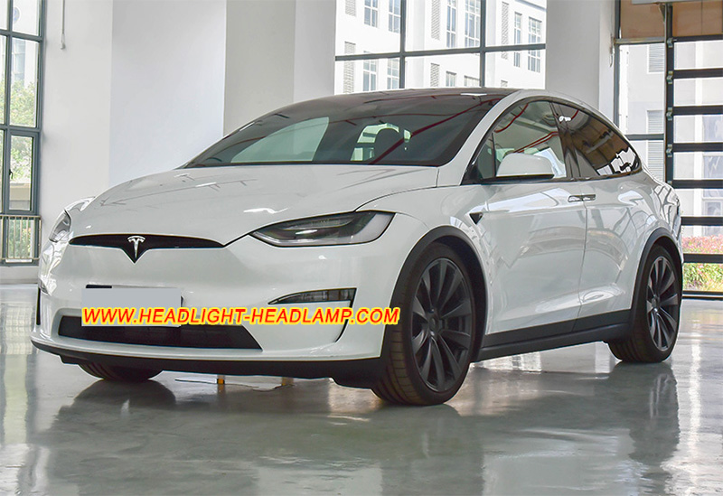 Tesla Model X Full LED Headlight Lens Cover Yellowish Scratched Lenses Crack Cracked Broken Fading Faded Fogging Foggy Haze Aging Replace Repair